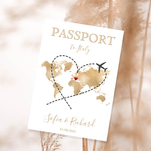 Wedding Destination Passport Gold World Map Invita