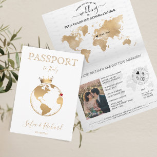 Wedding Destination Passport Gold World Map Invita Invitation