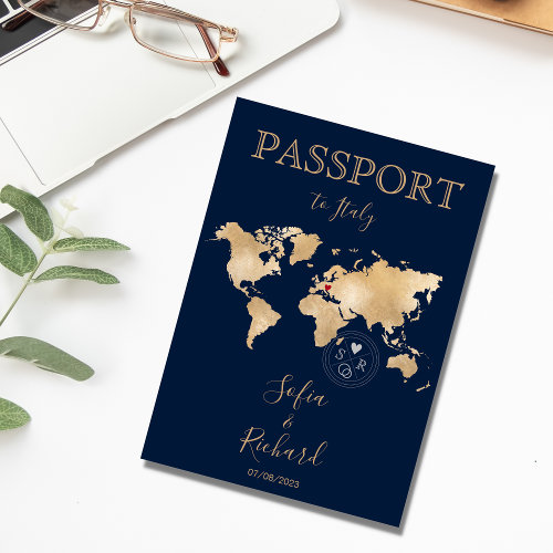 Wedding Destination Passport Gold World Map Invita