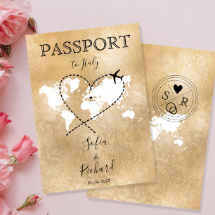 Wedding Destination Passport Gold World Map Invita Invitation