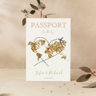Wedding Destination Passport Gold World Map Invita Invitation