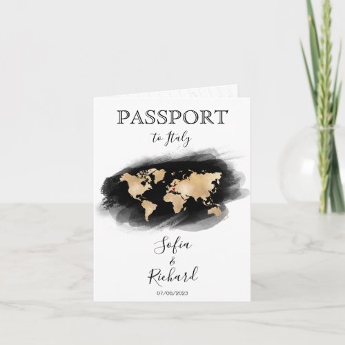 Wedding Destination Passport Gold World Map Invita Invitation