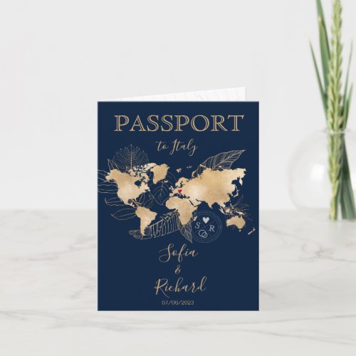 Wedding Destination Passport Gold World Map Invita Invitation