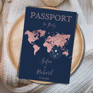 Wedding Destination Passport Gold World Map Invitation