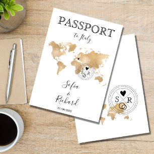 Wedding Destination Passport Gold World Map Invitation