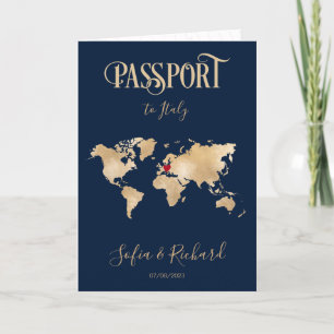 Wedding Destination Passport Gold World Map Italy Invitation