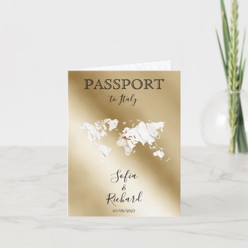 Wedding Destination Passport Gold World Map Marble