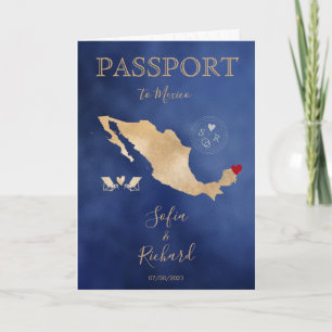 Wedding Destination Passport Gold World Map Mexico Invitation