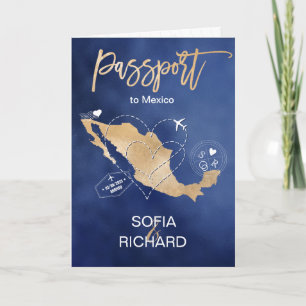 Wedding Destination Passport Gold World Map Mexico Invitation
