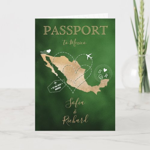 Wedding Destination Passport Gold World Map Mexico Invitation