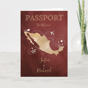 Wedding Destination Passport Gold World Map Mexico Invitation