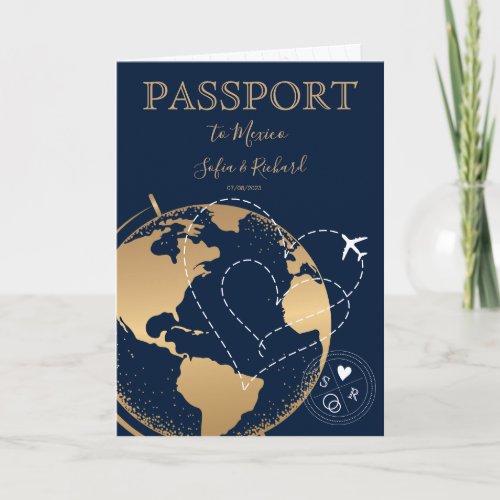 Wedding Destination Passport Gold World Map Plane 