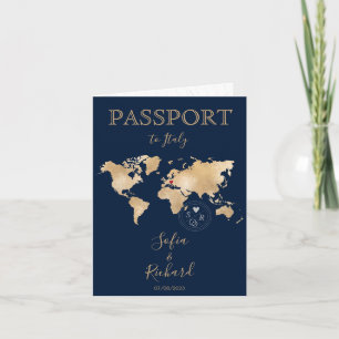 Wedding Destination Passport Gold World Map QR Cod Invitation