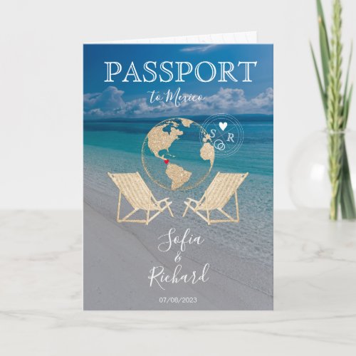 Wedding Destination Passport Gold World Map Tropic Invitation