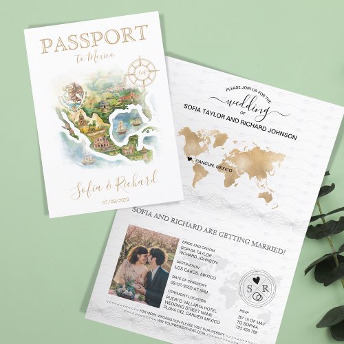 Wedding Destination Passport Mexico Map Invitation