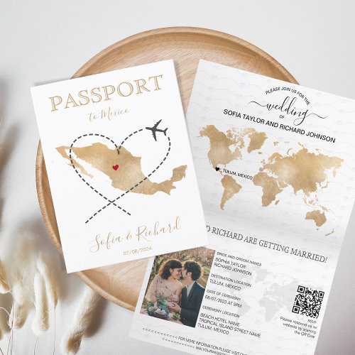 Wedding Destination Passport Mexico Map QR Code