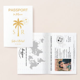 Wedding Destination Passport Mexico Palm Beach Foil Card