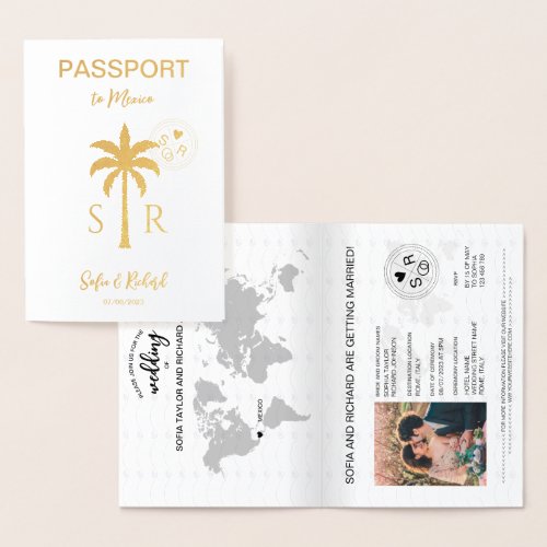 Wedding Destination Passport  Mexico Palm Beach Foil Card