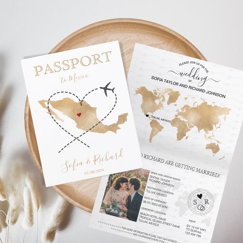 Wedding Destination Passport Mexico World MaP Invitation