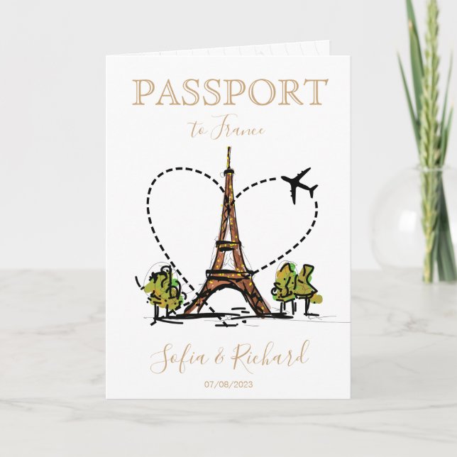 Wedding Destination Passport Paris France Eiffel  Invitation (Front)