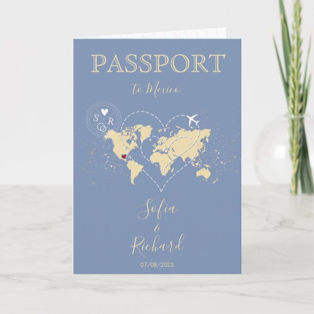 Wedding Destination Passport World Map Baby Blue Invitation (Front)