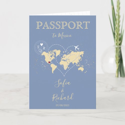 Wedding Destination Passport World Map Baby Blue Invitation