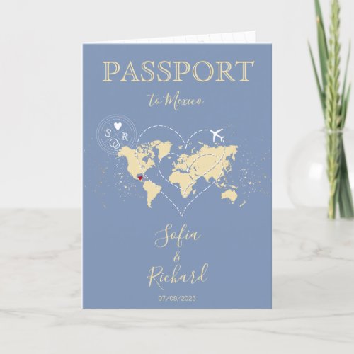 Wedding Destination Passport World Map Baby Blue