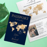 Passport Destination Wedding Faux gold invitation