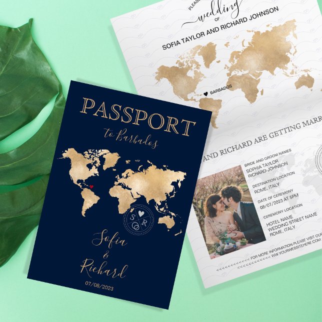 Wedding Destination Passport World Map Barbados Invitation (Creator Uploaded)