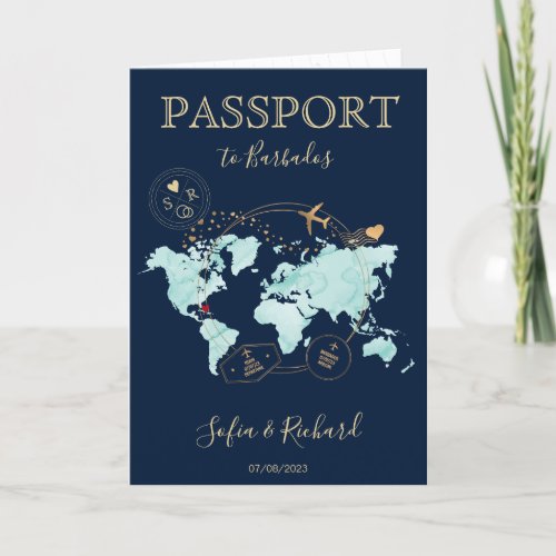 Wedding Destination Passport World Map Barbados