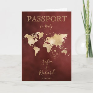 Wedding Destination Passport World Map Burgundy Invitation