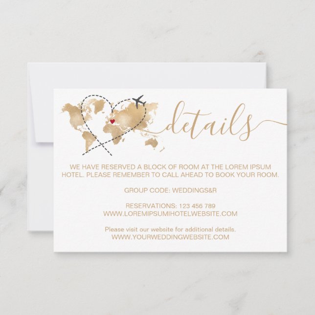 Wedding Destination Passport World Map Details RSVP Card (Front)