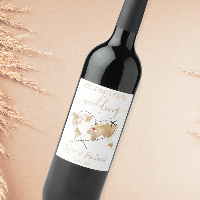 Wedding Destination Passport World Map Italy Heart Wine Label (Creator Uploaded)