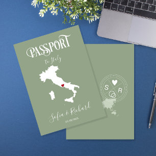 Wedding Destination Passport World Map Italy Sage Invitation
