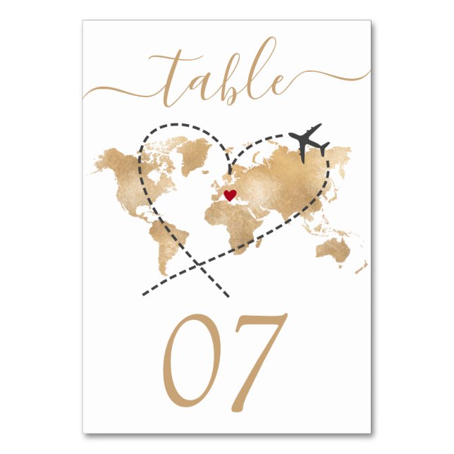 Wedding Destination Passport World Map Italy Table Number (Front)