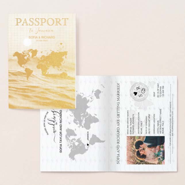 Wedding Destination Passport World Map JAMAICA Inv Foil Card (Display)