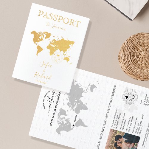 Wedding Destination Passport World Map JAMAICA Inv Foil Card