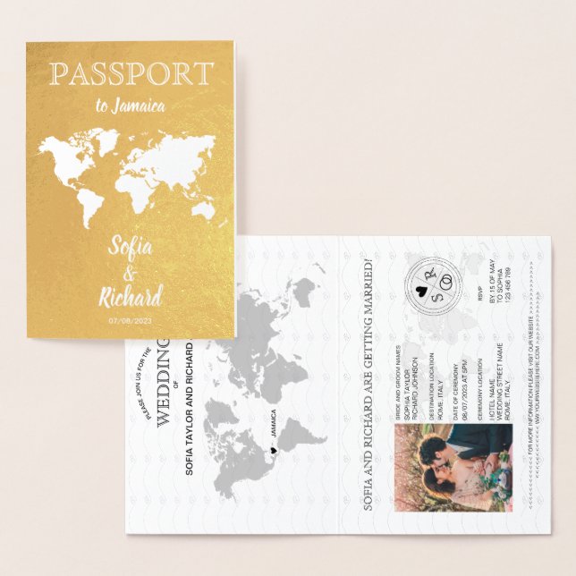 Wedding Destination Passport World Map JAMAICA Inv Foil Card (Display)
