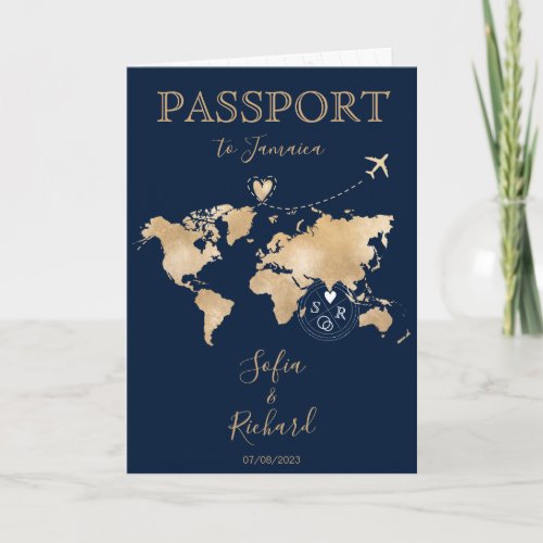 Wedding Destination Passport World Map JAMAICA Inv Invitation