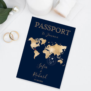Wedding Destination Passport World Map JAMAICA Invitation