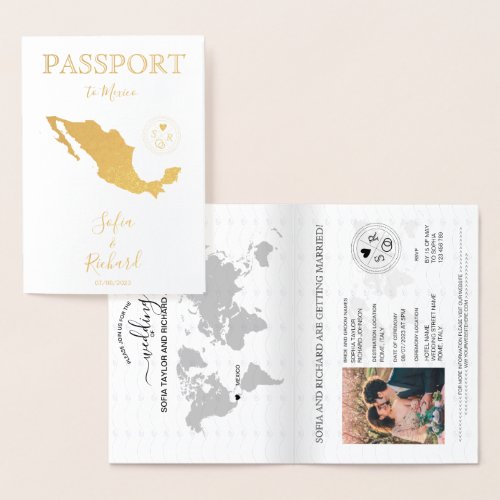 Wedding Destination Passport World Map Mexico Foil Card