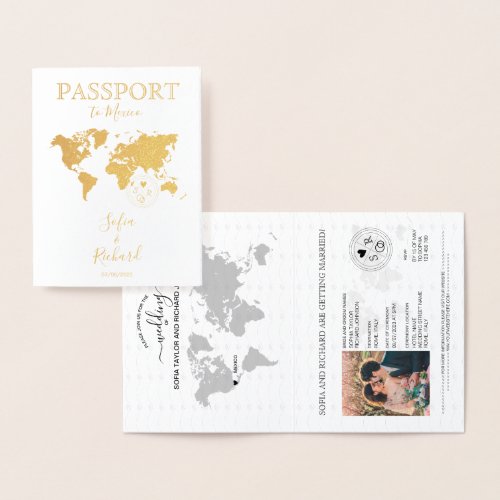 Wedding Destination Passport World Map MEXICO Foil Card