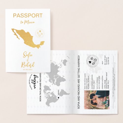 Wedding Destination Passport World Map Mexico Foil Foil Card