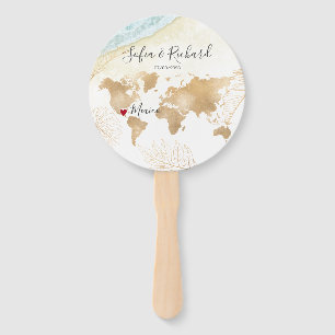 Wedding Destination Passport World Map Mexico Hand Fan