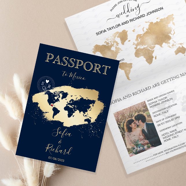 Wedding Destination Passport World Map Mexico Invi Invitation (Creator Uploaded)