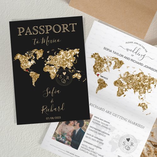 Wedding Destination Passport World Map Mexico Invitation