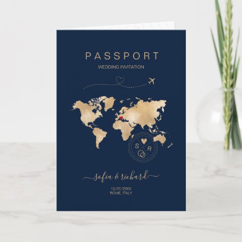 Wedding Destination Passport World Map Modern Invi Invitation