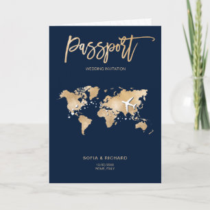 Wedding Destination Passport World Map Modern Invitation