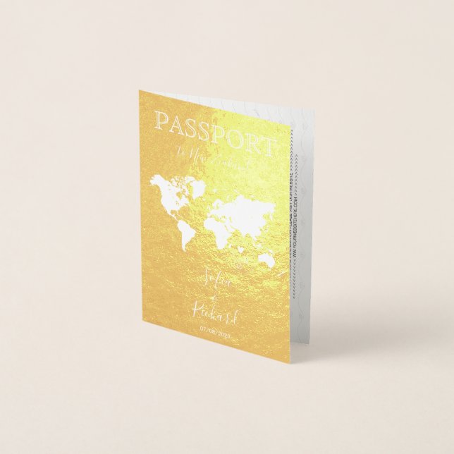 Wedding Destination Passport World Map NEW ZEALAND Foil Card (Front)