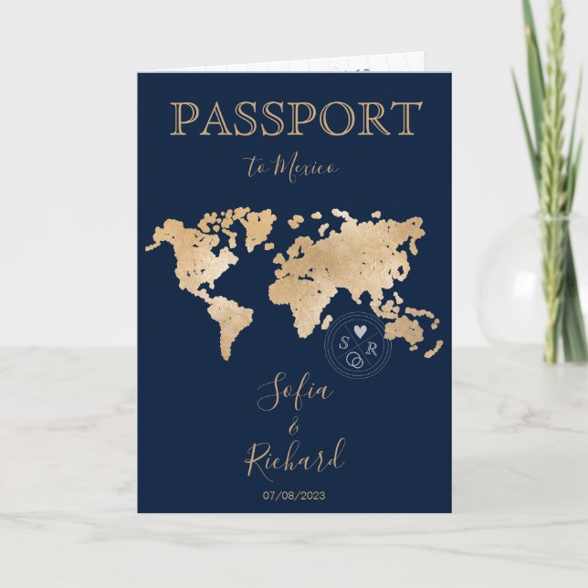 Wedding Destination Passport World Map  QR Code Invitation (Front)